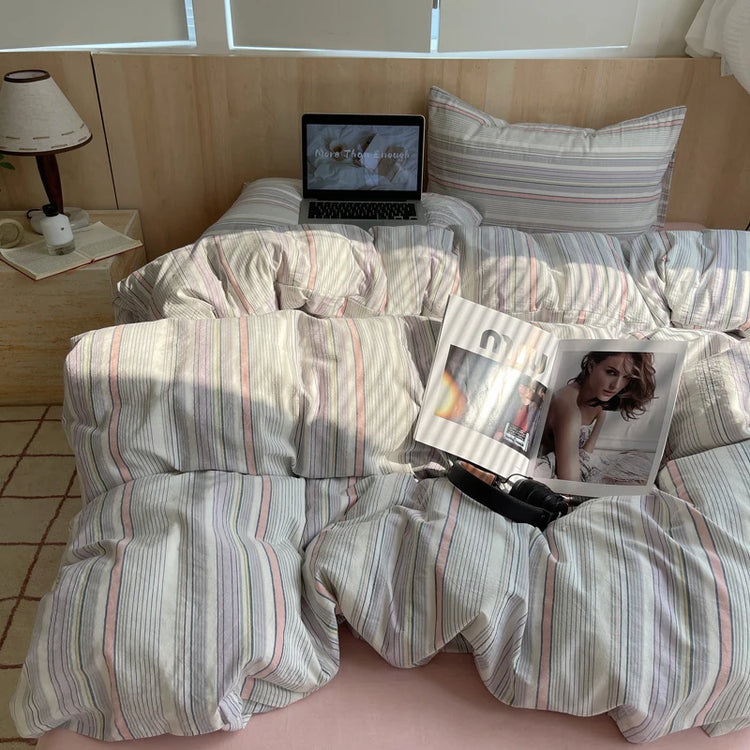 Pastel Grid Plaid Bedding Set