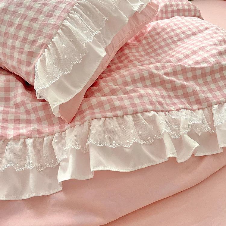 Sweet Princess Gingham Ruffle Bedding Set