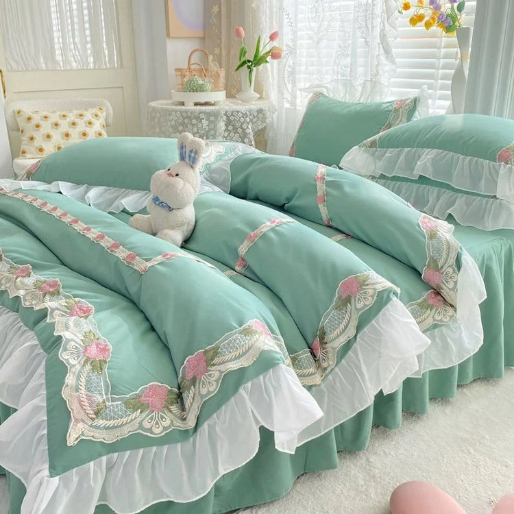 Rose Garden Ruffle Coquette Bedding Set