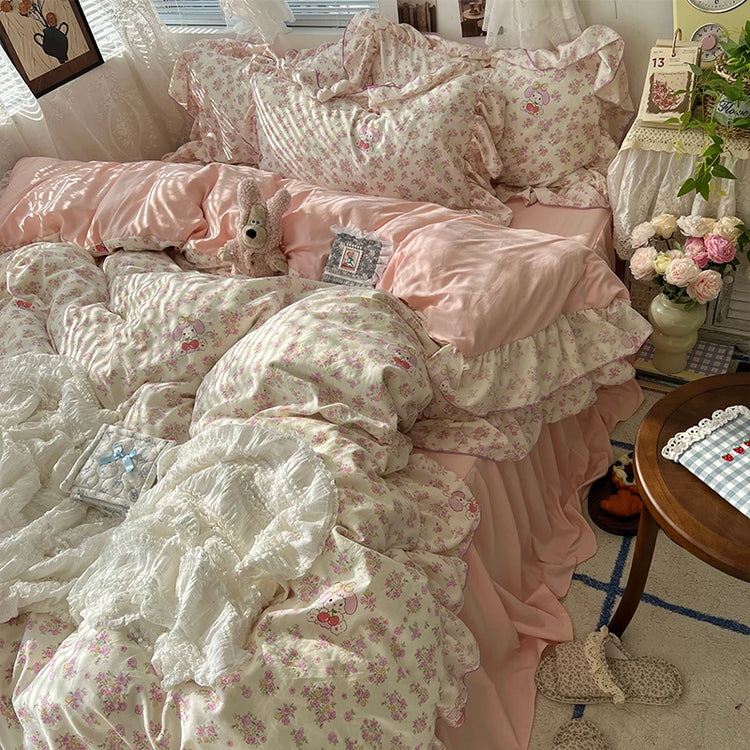 Vintage Princess Floral Ruffle Bedding Set