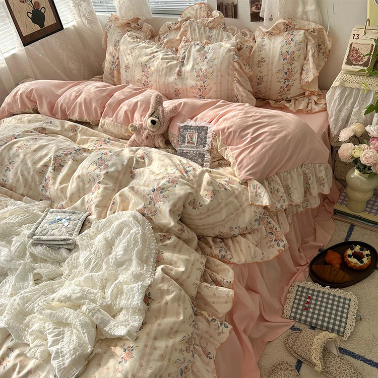 Vintage Princess Floral Ruffle Bedding Set