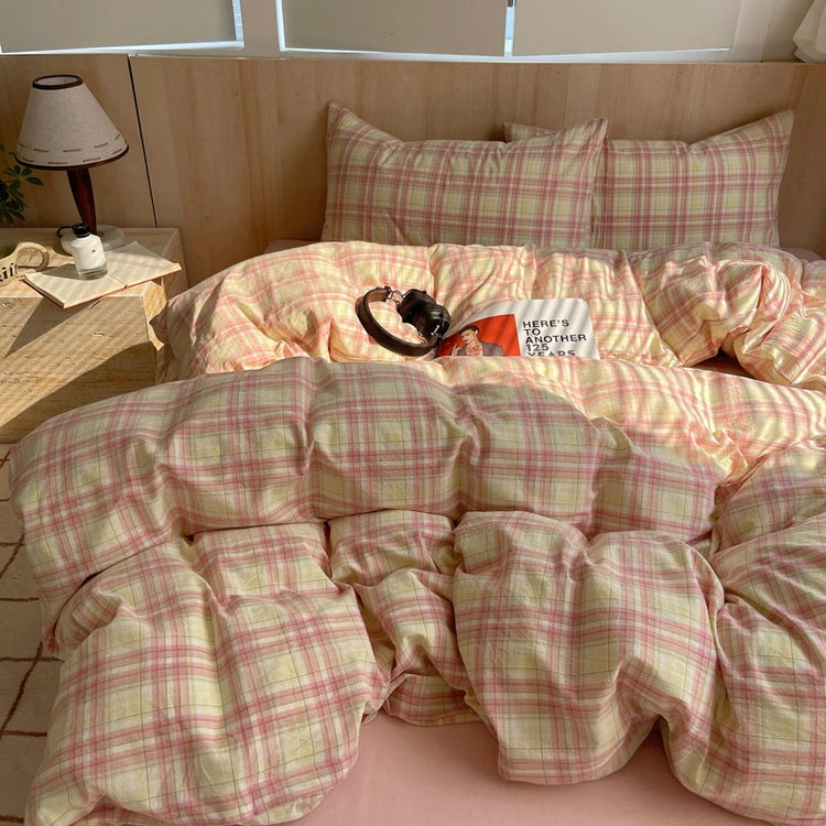 Pastel Grid Plaid Bedding Set