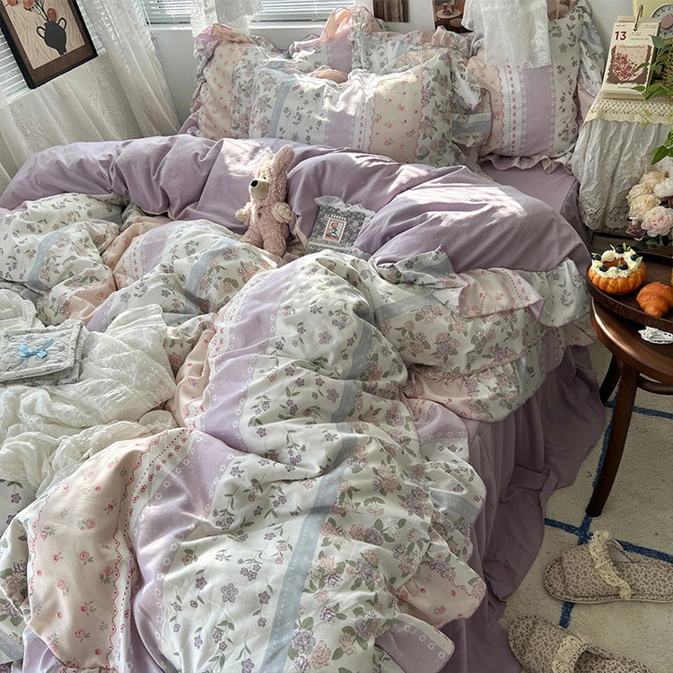 Vintage Princess Floral Ruffle Bedding Set