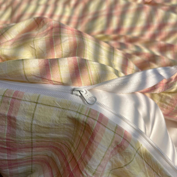Pastel Grid Plaid Bedding Set
