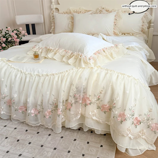 Floral Lace Ruffle Bedding Set