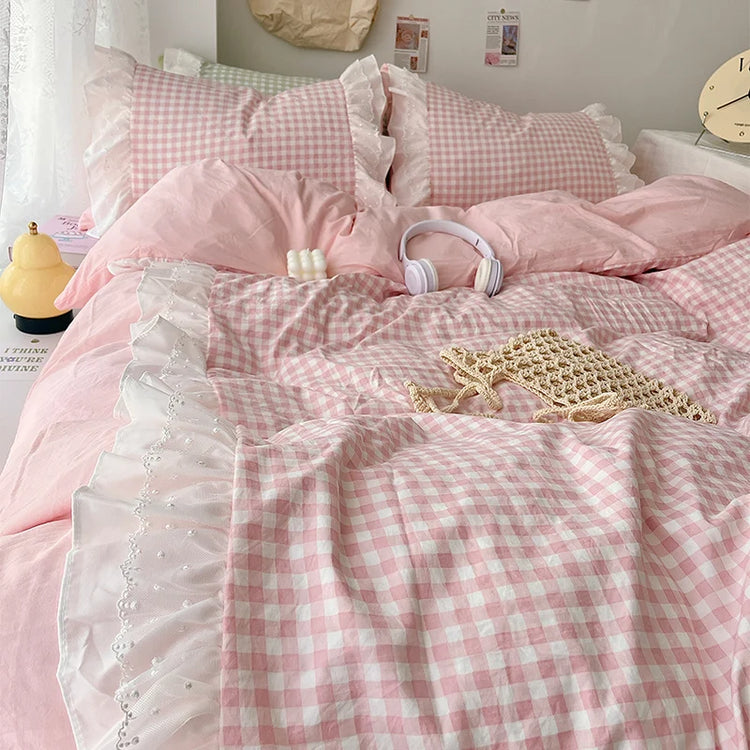 Sweet Princess Gingham Ruffle Bedding Set