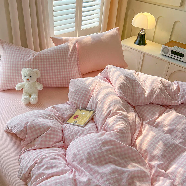 Soft Pastel Gingham Bedding Set