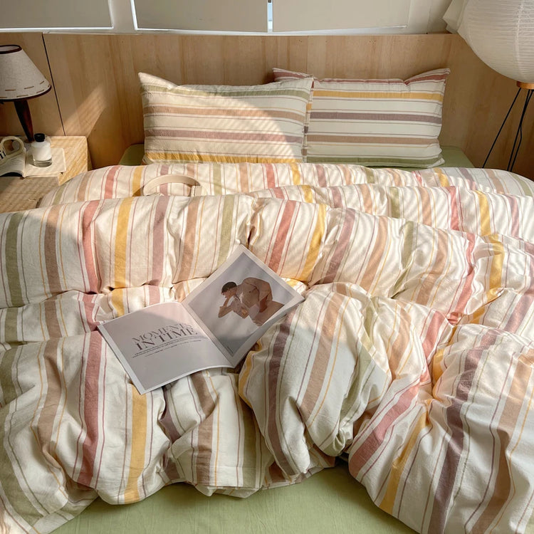 Pastel Grid Plaid Bedding Set