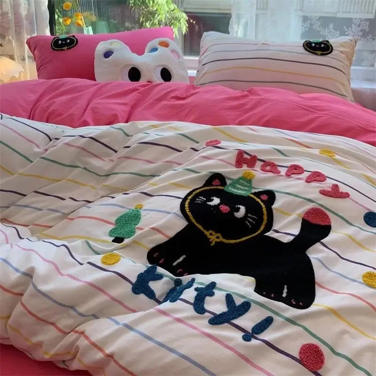 Striped Cat Silhouette Bedding Set