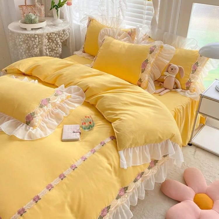 Rose Garden Ruffle Coquette Bedding Set