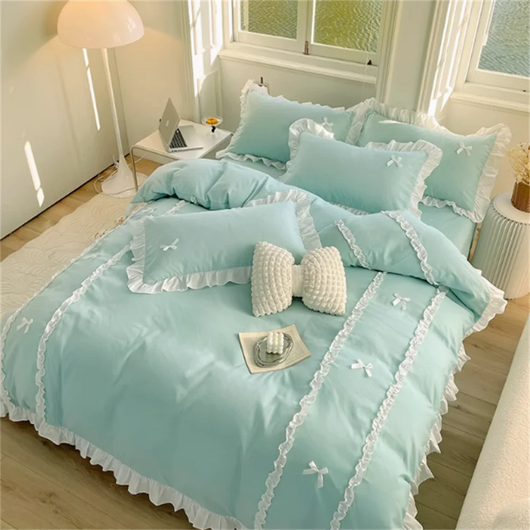 Pastel Coquette Bow Embroidery Bedding Set