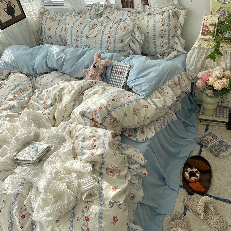 Vintage Princess Floral Ruffle Bedding Set