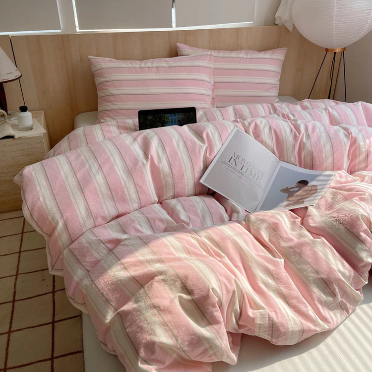 Pastel Grid Plaid Bedding Set