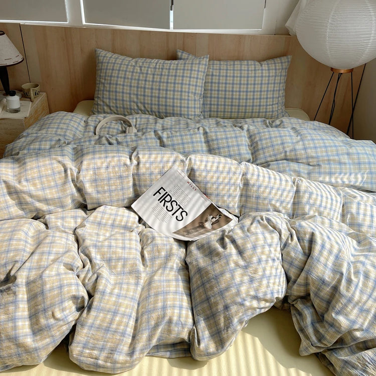 Pastel Grid Plaid Bedding Set
