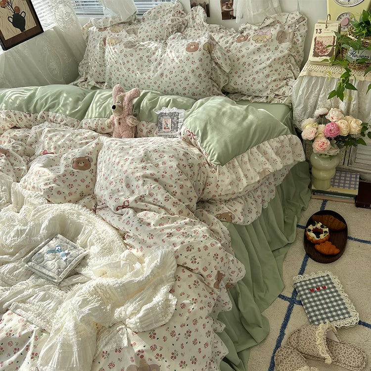Vintage Princess Floral Ruffle Bedding Set