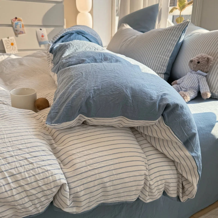 Soft Stripe Washed Cotton Bedding Set