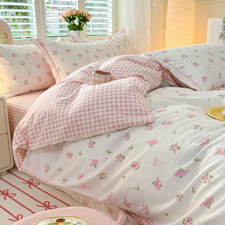 Rose Gingham Coquette Bedding Set