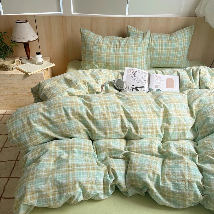 Pastel Grid Plaid Bedding Set