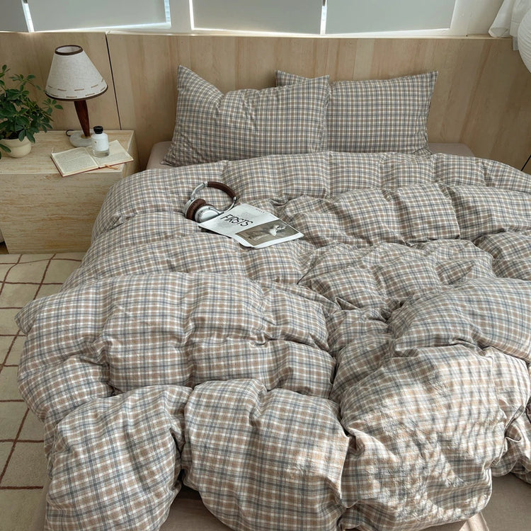 Pastel Grid Plaid Bedding Set