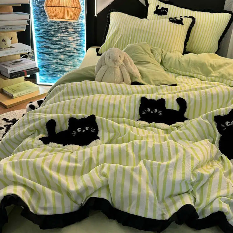 Striped Cat Silhouette Bedding Set