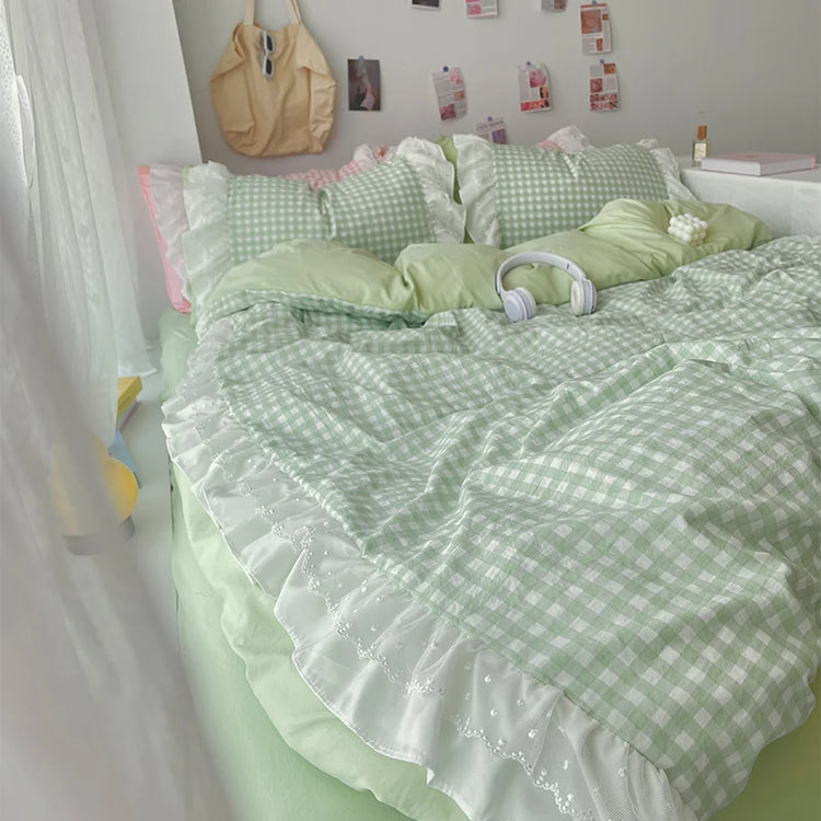 Sweet Princess Gingham Ruffle Bedding Set