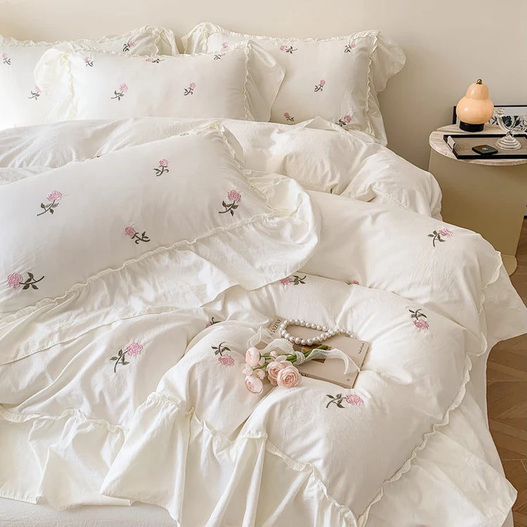 Rose Whisper Embroidered Bedding Set