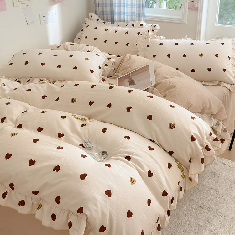 Tiny Heart Mocha Bedding Set