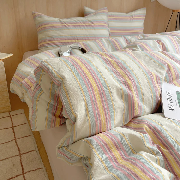 Pastel Grid Plaid Bedding Set
