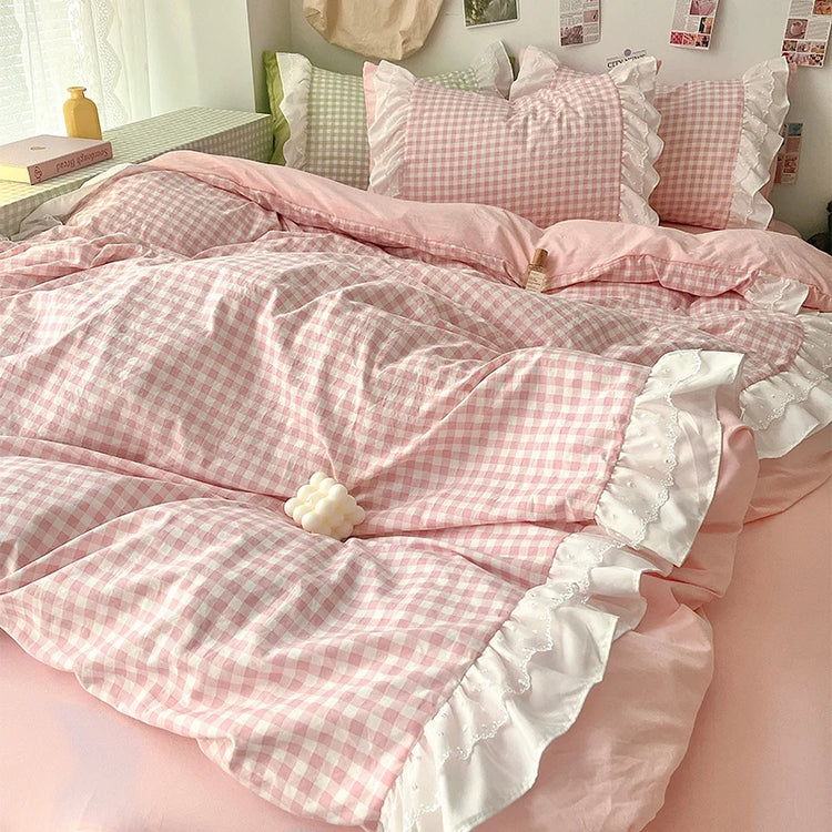 Sweet Princess Gingham Ruffle Bedding Set