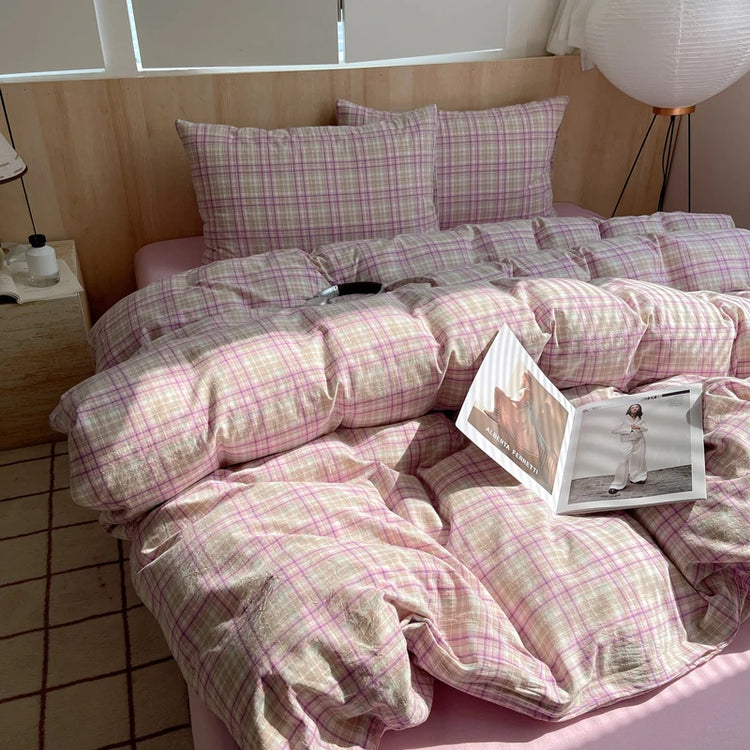 Pastel Grid Plaid Bedding Set