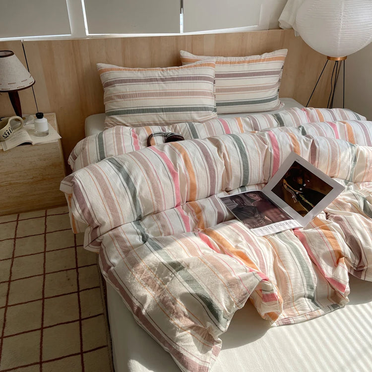 Pastel Grid Plaid Bedding Set