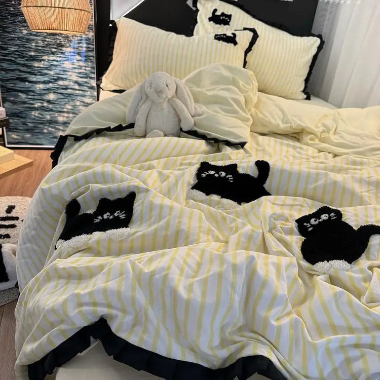 Striped Cat Silhouette Bedding Set