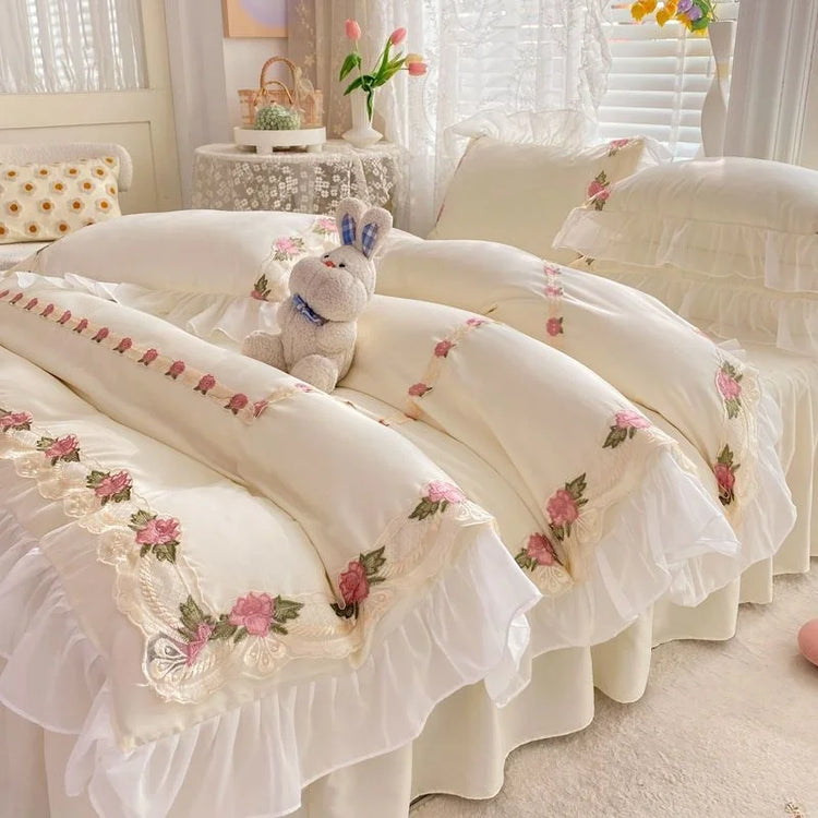 Rose Garden Ruffle Coquette Bedding Set