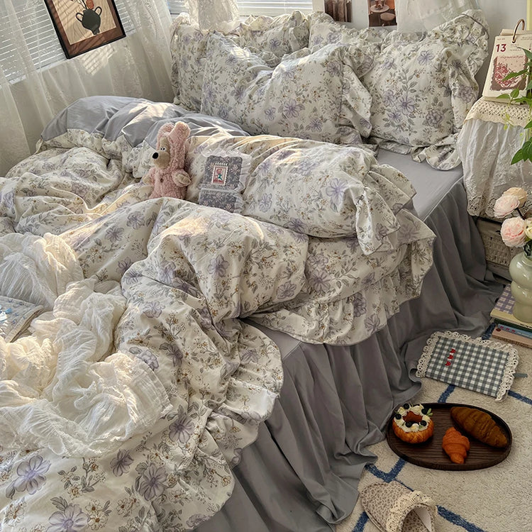 Vintage Princess Floral Ruffle Bedding Set