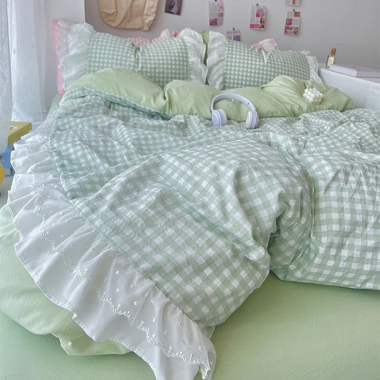 Sweet Princess Gingham Ruffle Bedding Set