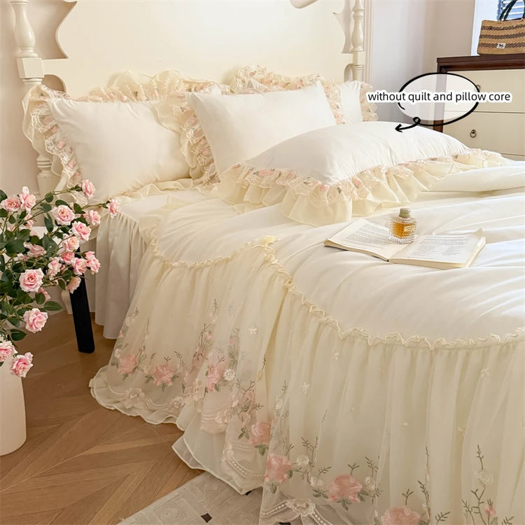 Floral Lace Ruffle Bedding Set