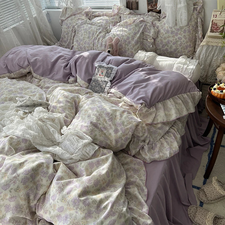 Vintage Princess Floral Ruffle Bedding Set