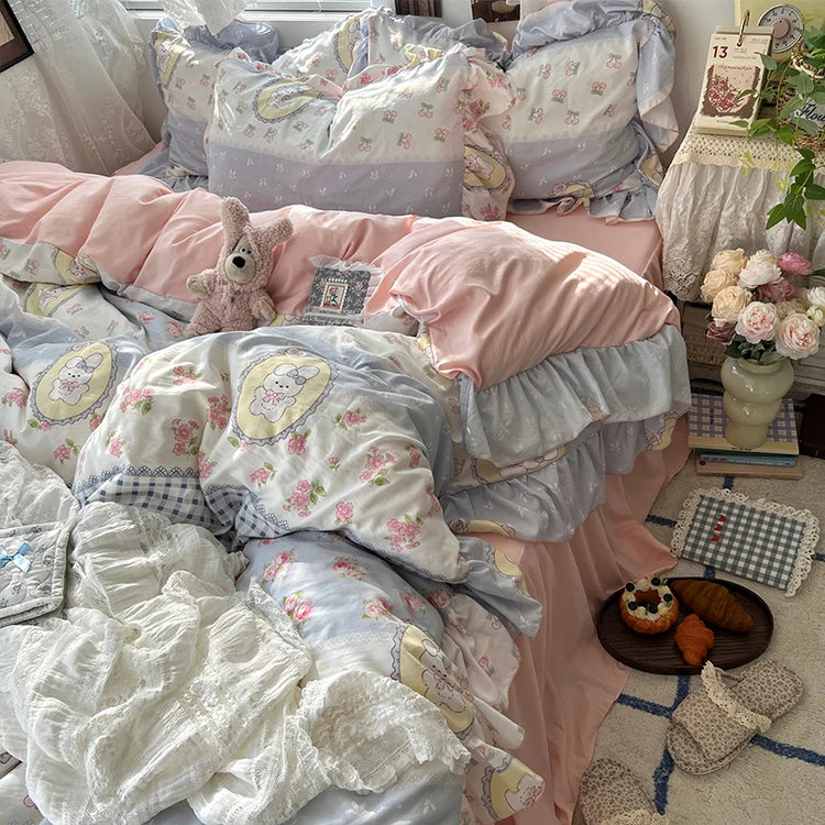 Vintage Princess Floral Ruffle Bedding Set