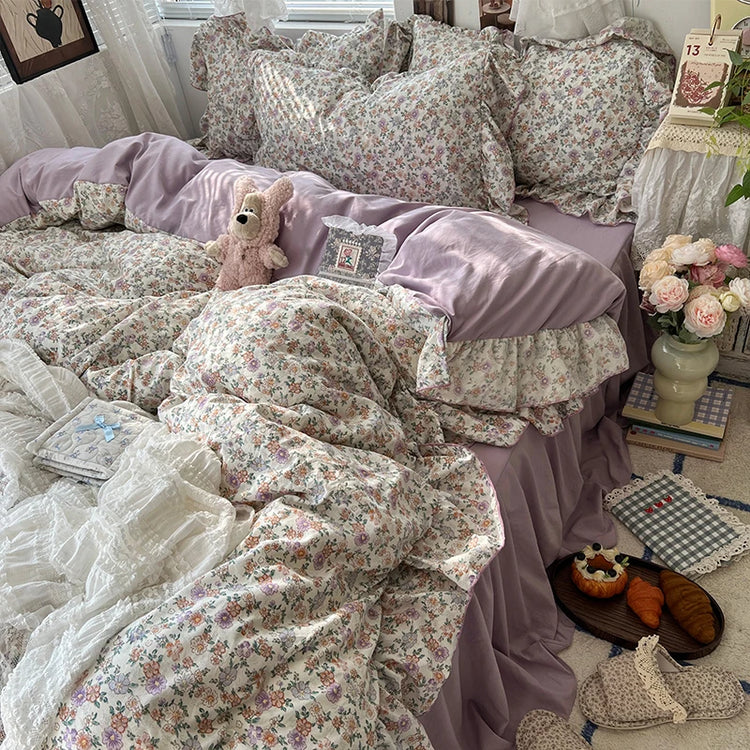 Vintage Princess Floral Ruffle Bedding Set