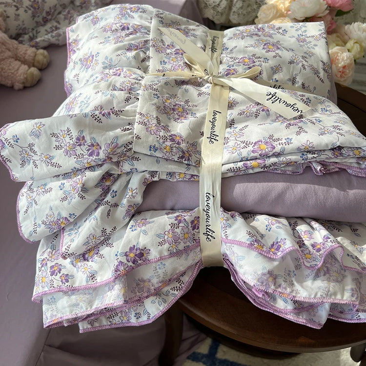 Vintage Princess Floral Ruffle Bedding Set