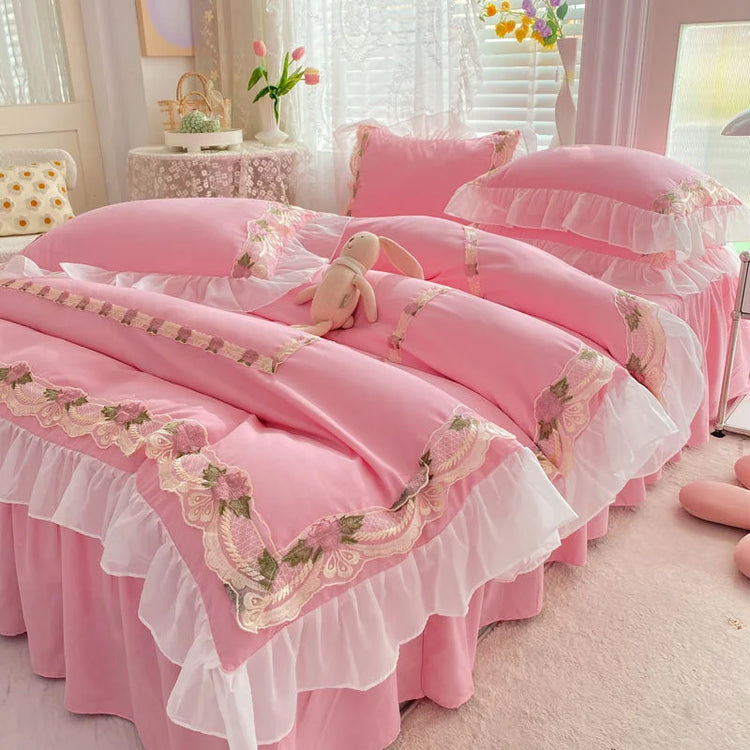 Rose Garden Ruffle Coquette Bedding Set