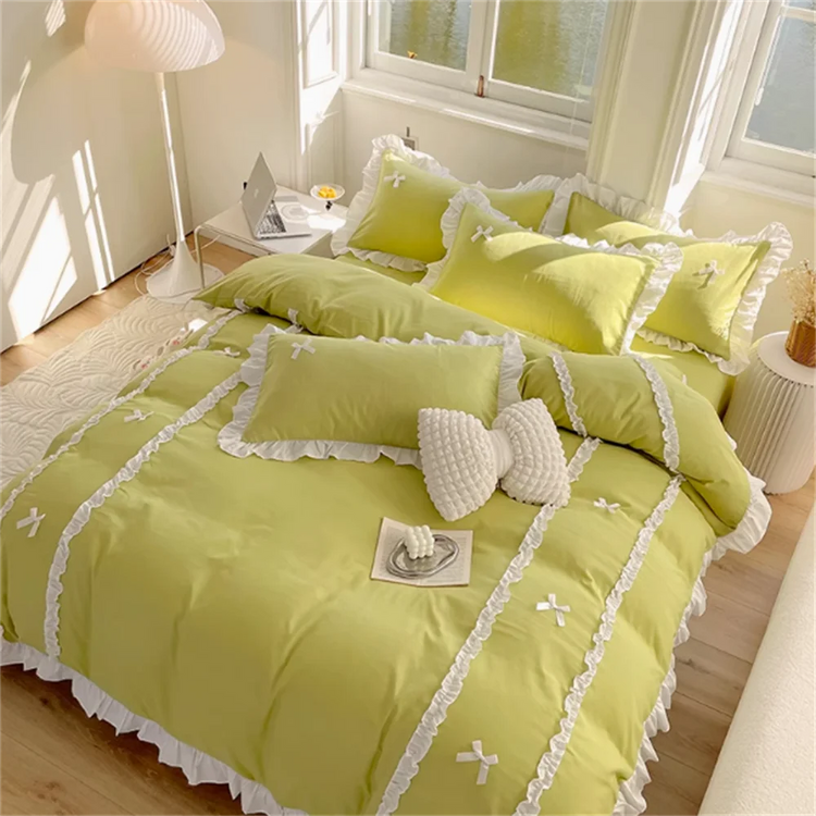 Pastel Coquette Bow Embroidery Bedding Set