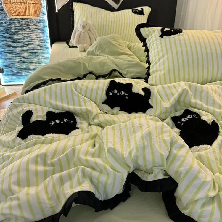 Striped Cat Silhouette Bedding Set