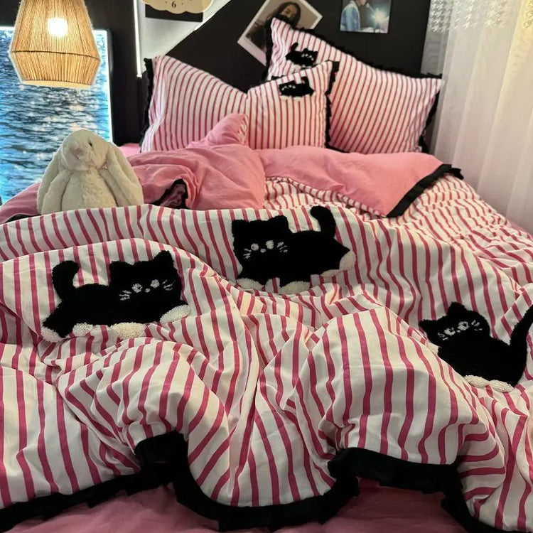 Striped Cat Silhouette Bedding Set