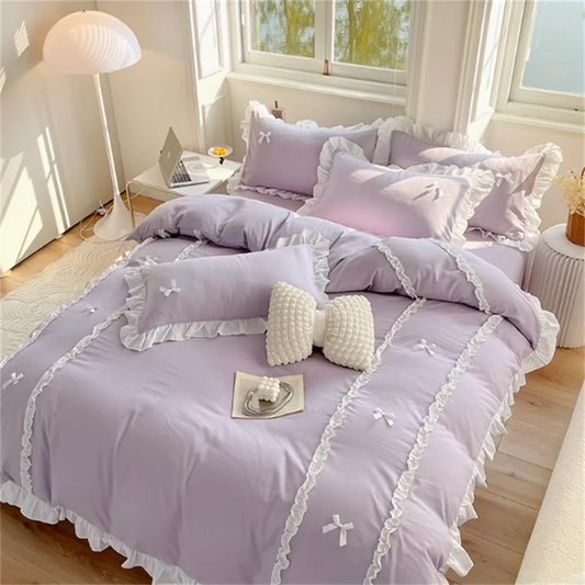 Pastel Coquette Bow Embroidery Bedding Set