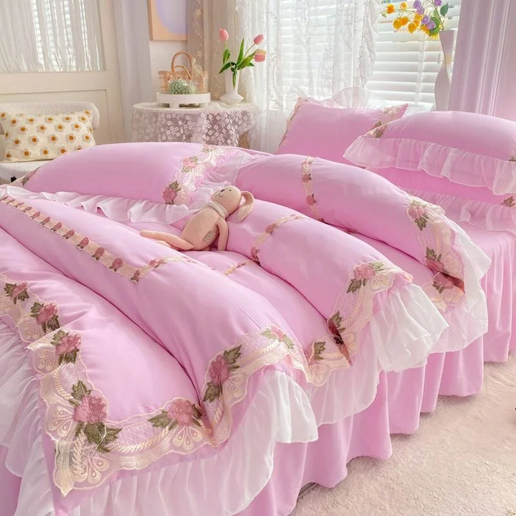 Rose Garden Ruffle Coquette Bedding Set
