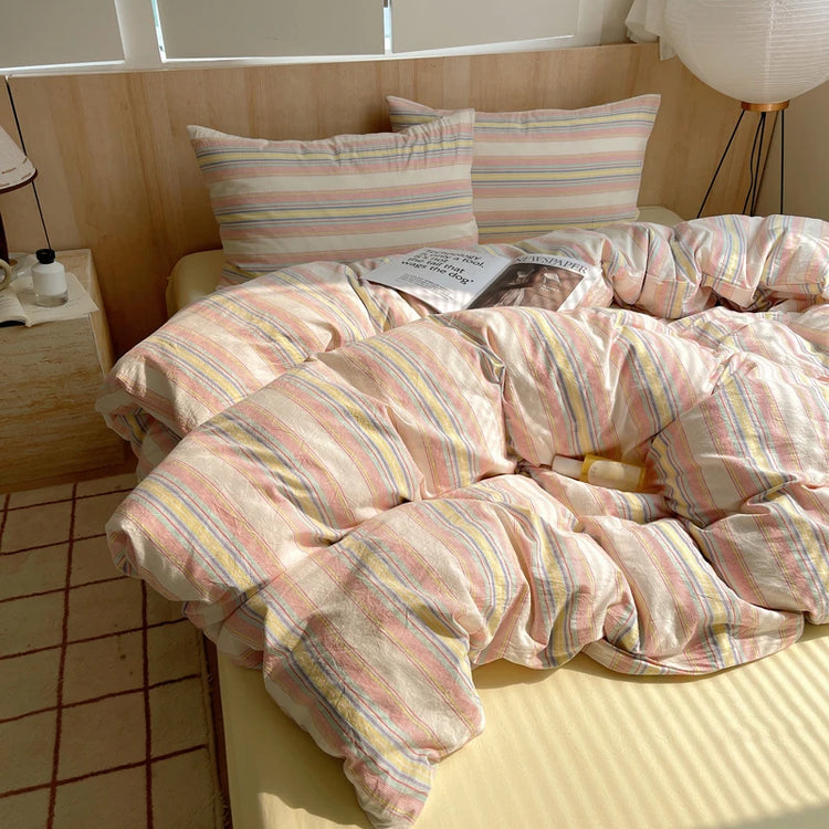 Pastel Grid Plaid Bedding Set
