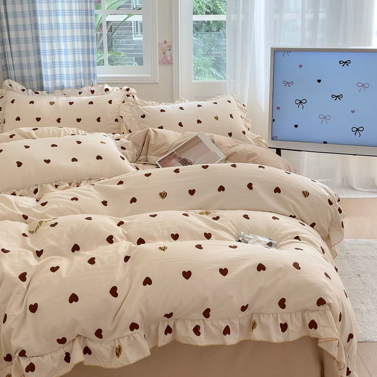 Tiny Heart Mocha Bedding Set