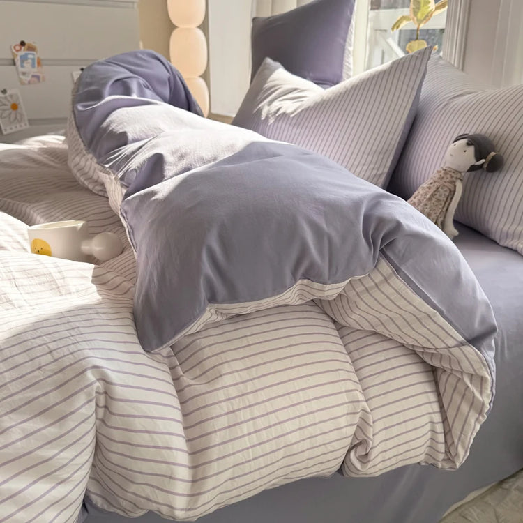 Soft Stripe Washed Cotton Bedding Set
