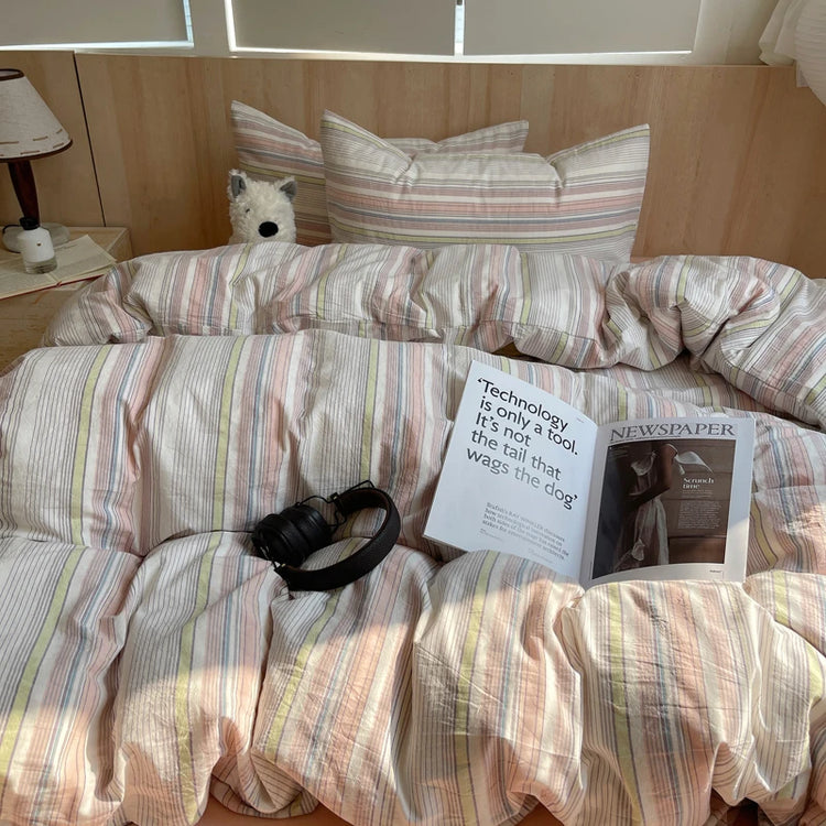 Pastel Grid Plaid Bedding Set